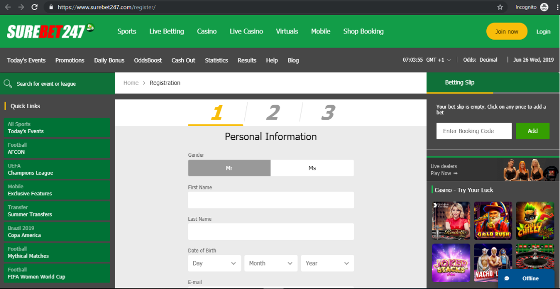 Surebet247 registration