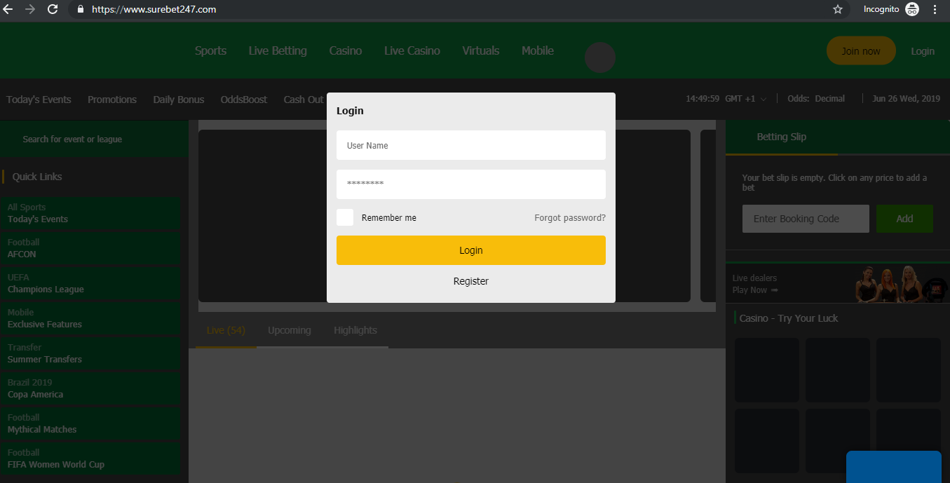 Surebet247 login