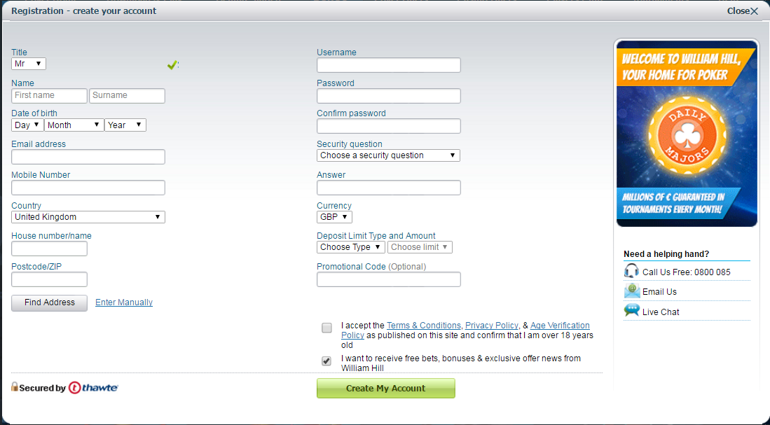 William Hill Registration