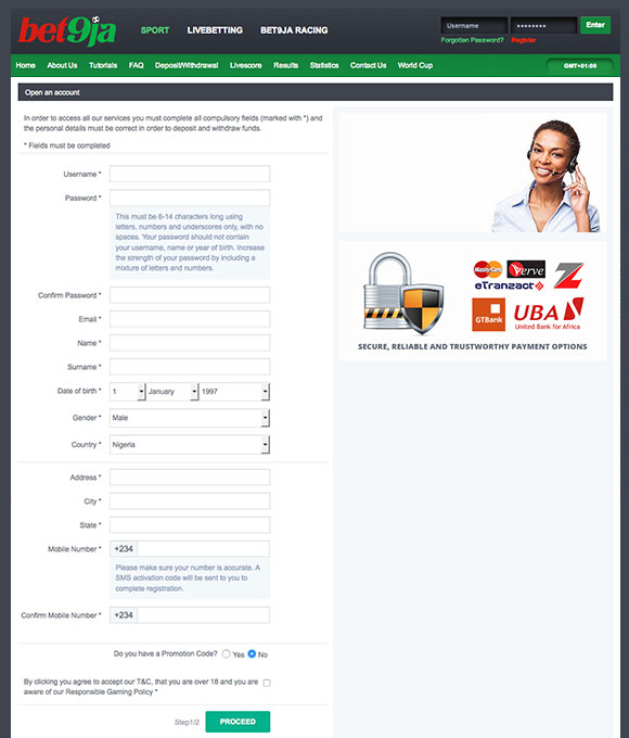 bet9ja registration in Nigeria
