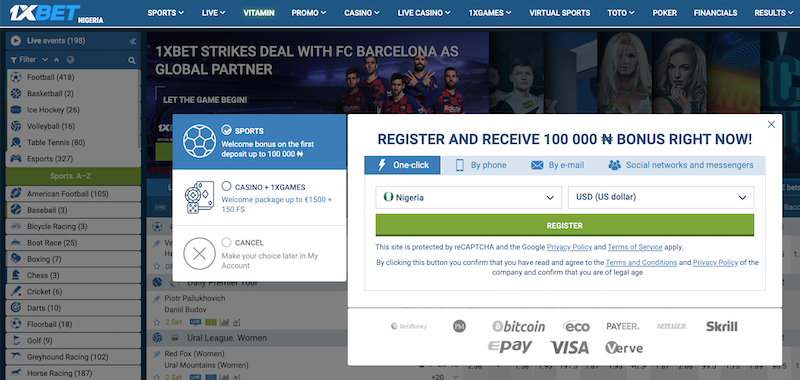 1xBet registration promo